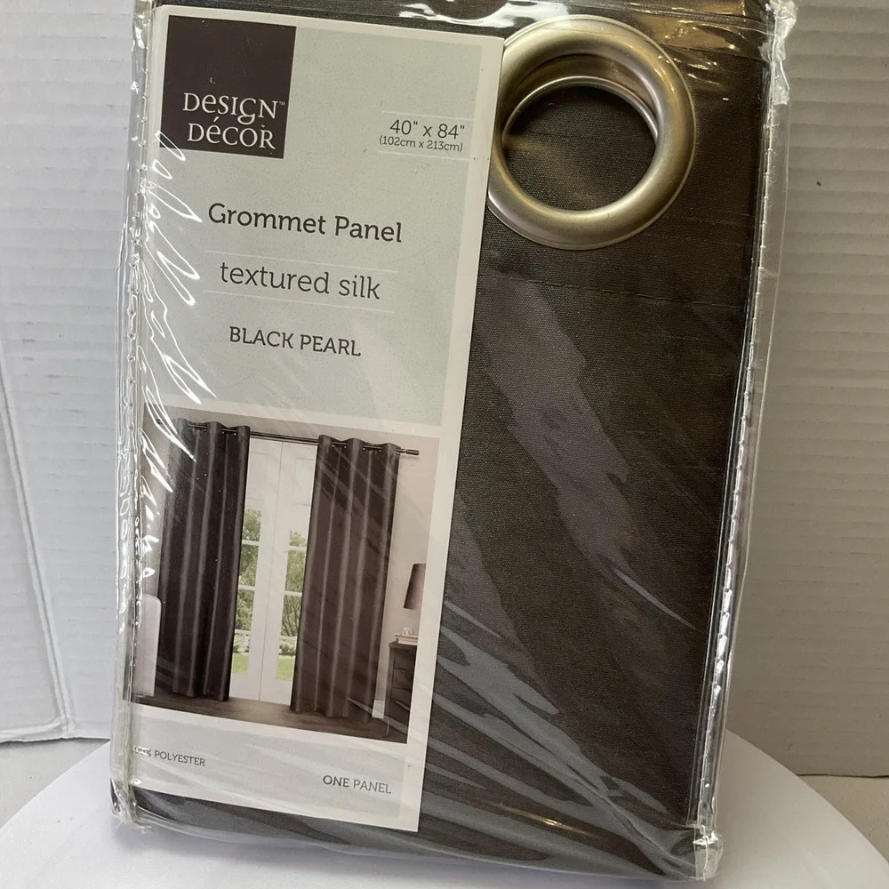 Design Decor - One Grommet Panel Black Pearl Textured Silk - 40 x 84 x in